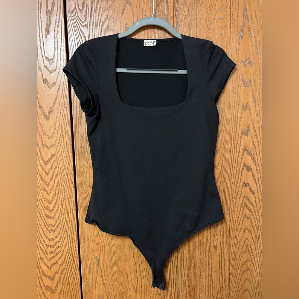 Free People Square Eyes Black Bodysuit Size Large, EUC